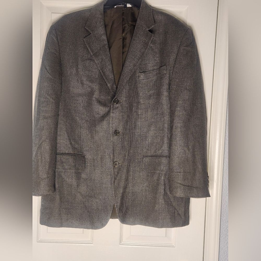Versini 44R SILK WOOL Blend  Checkered Brown Lined Pockets 3 Buttons Men Blazer